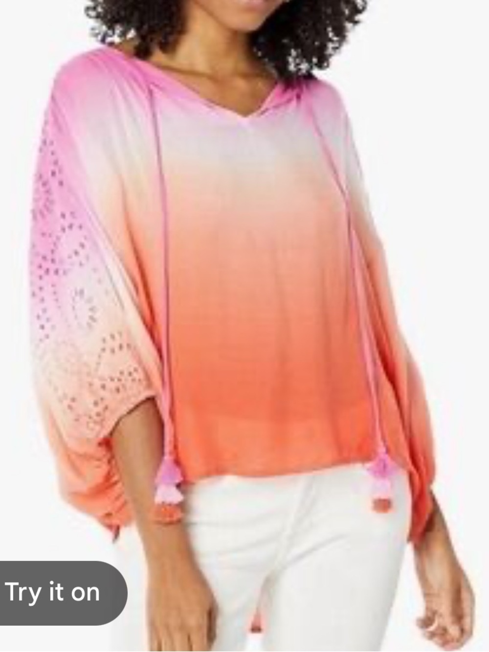 Young Fabulous & Broke Pink to Coral Ombre V-Neck Tie Tassel Top